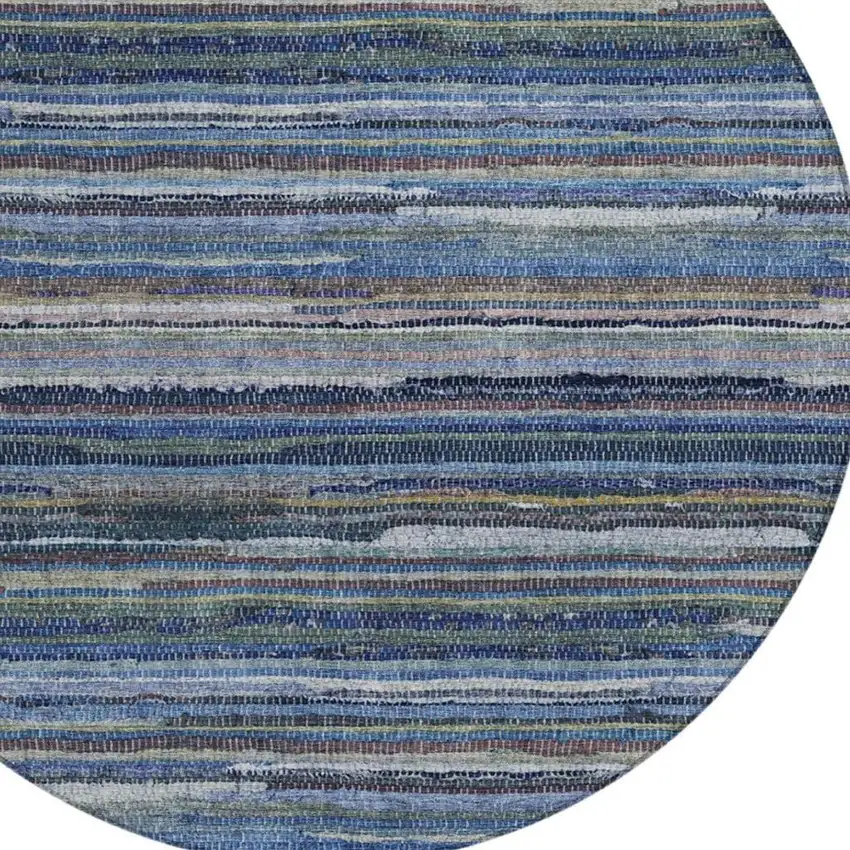 8' Blue And Gray Round Striped Washable Indoor Outdoor Area Rug Photo 3