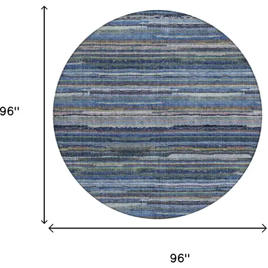 8' Blue And Gray Round Striped Washable Indoor Outdoor Area Rug Photo 7