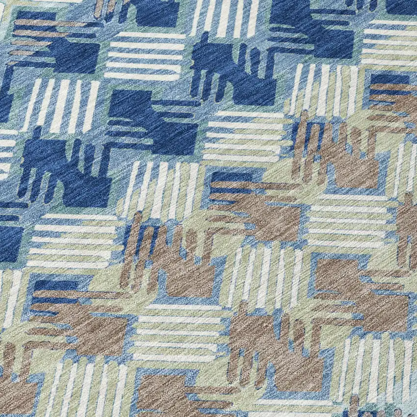 8' Blue And Gray Round Striped Washable Indoor Outdoor Area Rug Photo 4