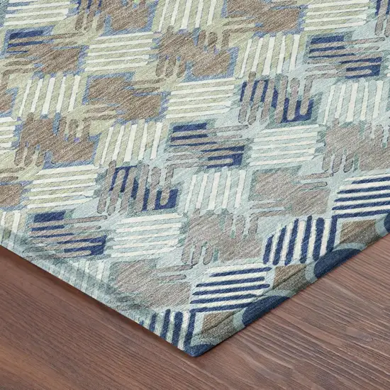 8' Blue And Gray Round Striped Washable Indoor Outdoor Area Rug Photo 3