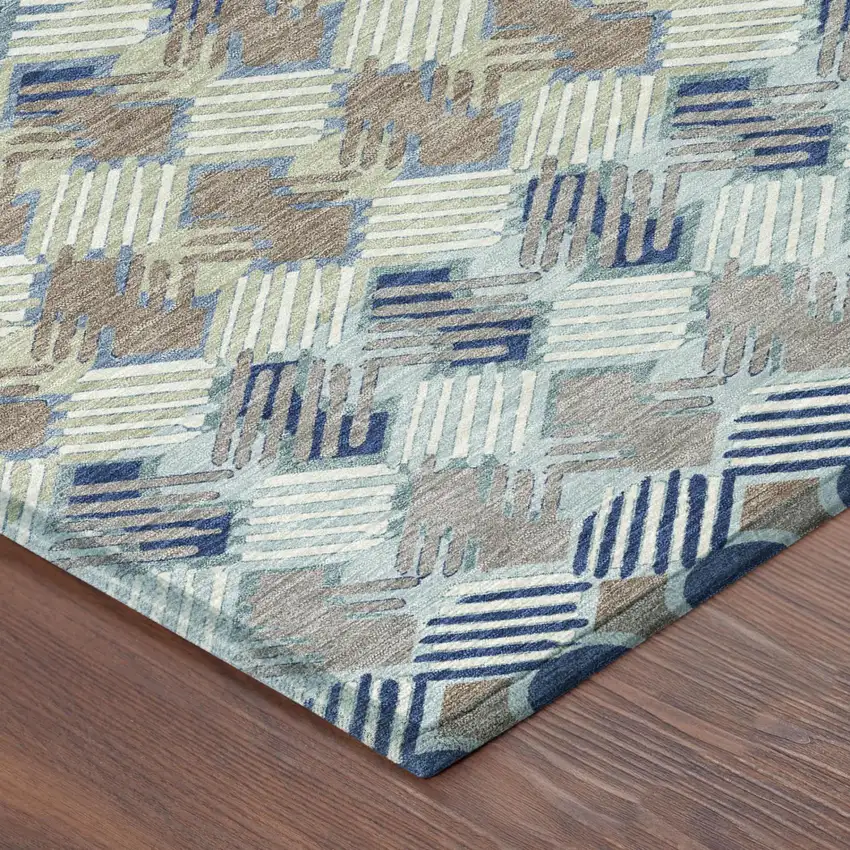 8' Blue And Gray Round Striped Washable Indoor Outdoor Area Rug Photo 3