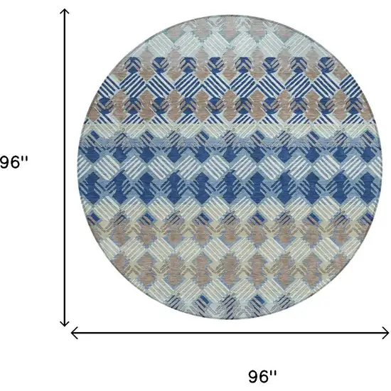 8' Blue And Gray Round Striped Washable Indoor Outdoor Area Rug Photo 5