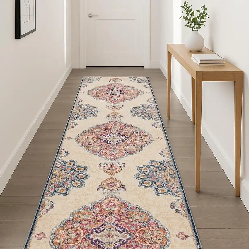 18' Blue And Gray Southwestern Runner Rug Photo 1