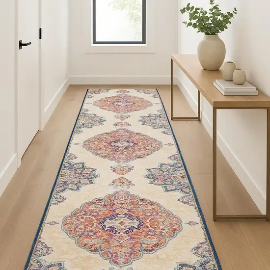 12' Blue And Gray Southwestern Runner Rug Photo 1