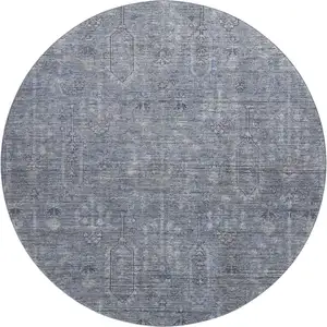 Photo of 8' Blue And Gray Southwestern Washable Round Rug With UV Protection
