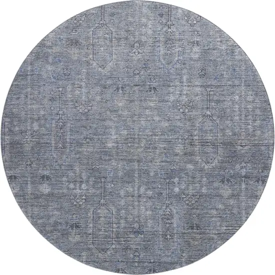 8' Blue And Gray Southwestern Washable Round Rug With UV Protection Photo 1