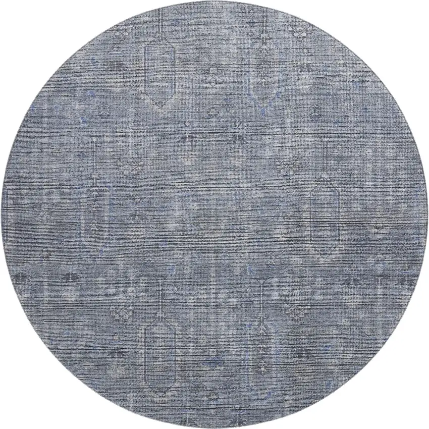 8' Blue And Gray Southwestern Washable Round Rug With UV Protection Photo 1