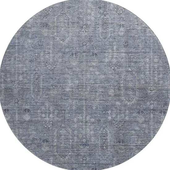 8' Blue And Gray Southwestern Washable Round Rug With UV Protection Photo 4