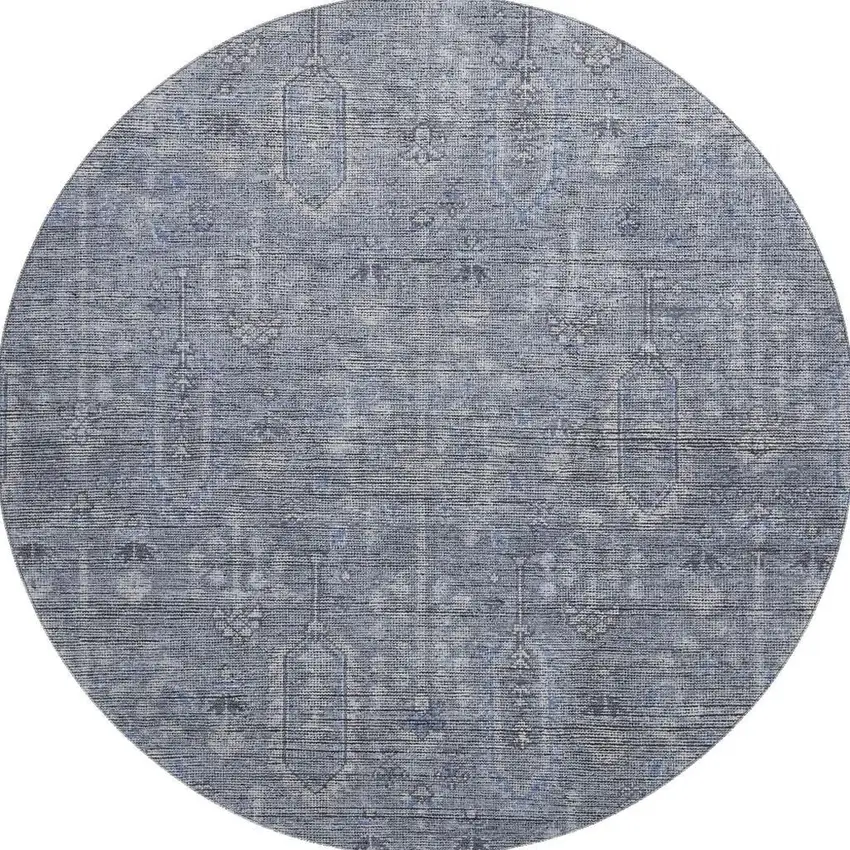 8' Blue And Gray Southwestern Washable Round Rug With UV Protection Photo 4