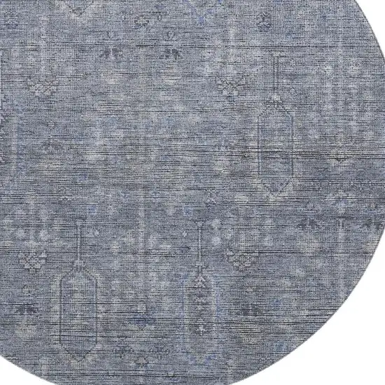 8' Blue And Gray Southwestern Washable Round Rug With UV Protection Photo 3