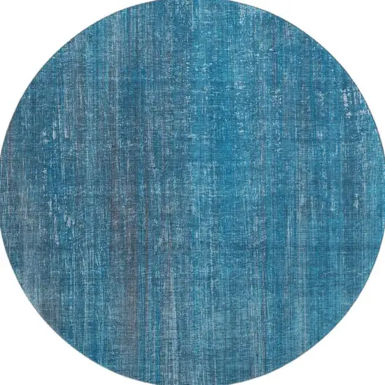 8' Blue And Gray Striped Washable Round Rug With UV Protection Photo 3