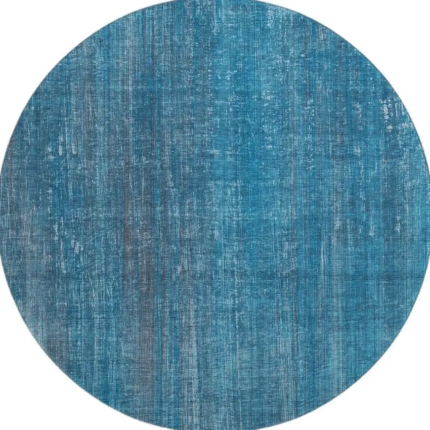 8' Blue And Gray Striped Washable Round Rug With UV Protection Photo 3