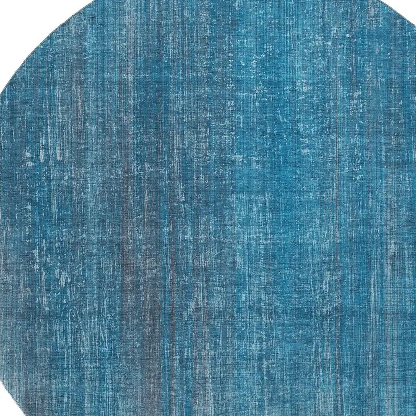 8' Blue And Gray Striped Washable Round Rug With UV Protection Photo 4
