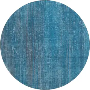 Photo of 8' Blue And Gray Striped Washable Round Rug With UV Protection