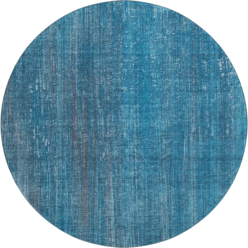 8' Blue And Gray Striped Washable Round Rug With UV Protection Photo 1