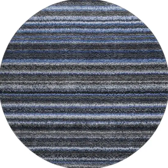 8' Blue And Gray Striped Washable Round Rug With UV Protection Photo 4
