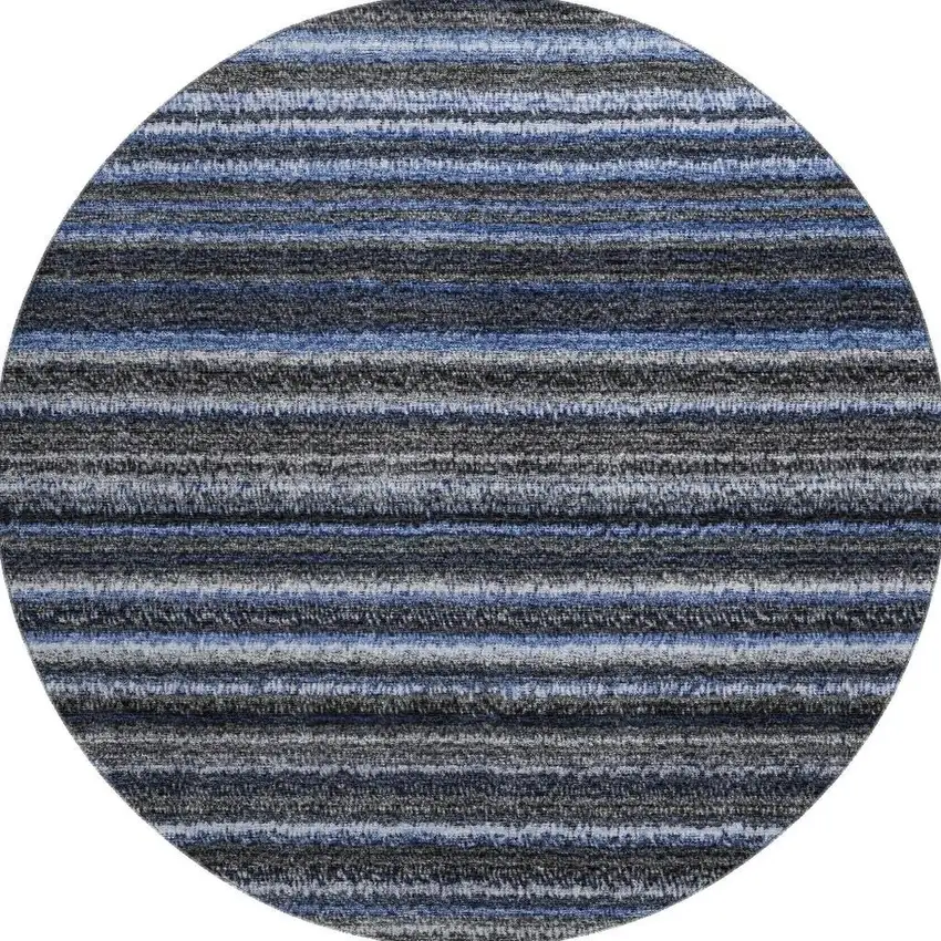 8' Blue And Gray Striped Washable Round Rug With UV Protection Photo 4