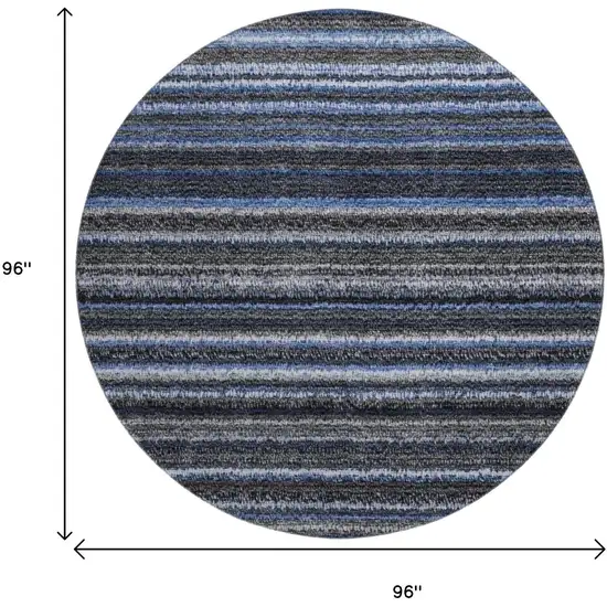 8' Blue And Gray Striped Washable Round Rug With UV Protection Photo 3