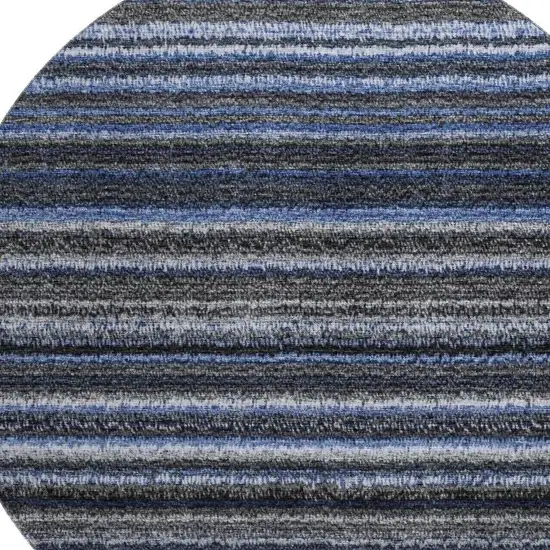 8' Blue And Gray Striped Washable Round Rug With UV Protection Photo 3
