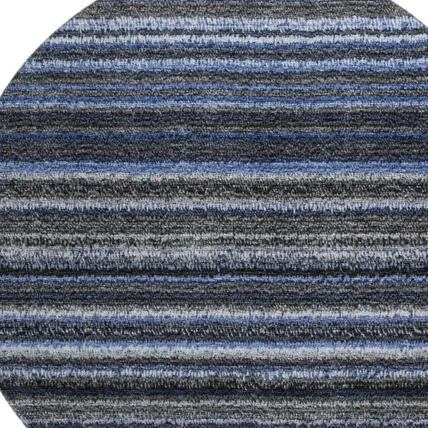 8' Blue And Gray Striped Washable Round Rug With UV Protection Photo 3