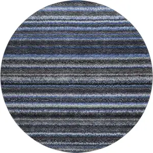 Photo of 8' Blue And Gray Striped Washable Round Rug With UV Protection