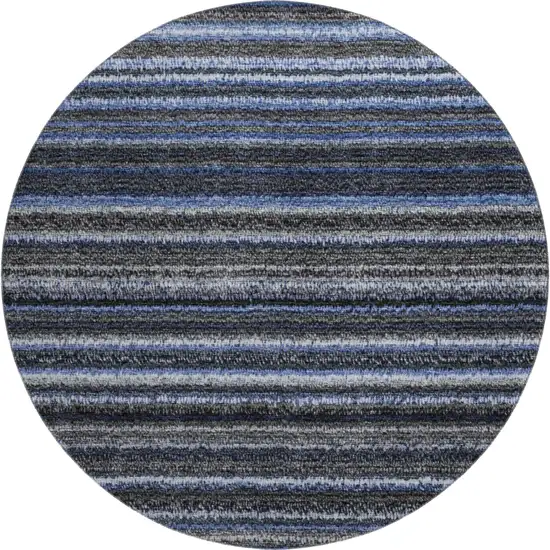 8' Blue And Gray Striped Washable Round Rug With UV Protection Photo 1
