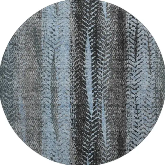 8' Blue And Gray Striped Washable Round Rug With UV Protection Photo 3