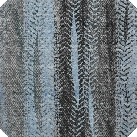 8' Blue And Gray Striped Washable Round Rug With UV Protection Photo 4