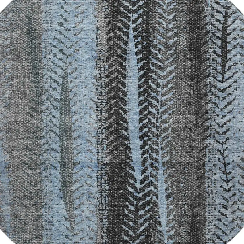 8' Blue And Gray Striped Washable Round Rug With UV Protection Photo 4
