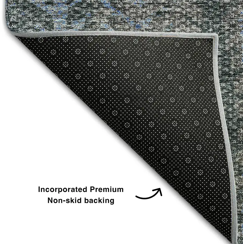 8' Blue And Gray Striped Washable Round Rug With UV Protection Photo 7