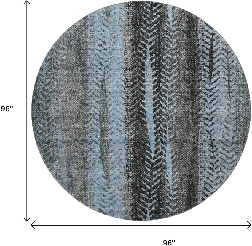 8' Blue And Gray Striped Washable Round Rug With UV Protection Photo 6
