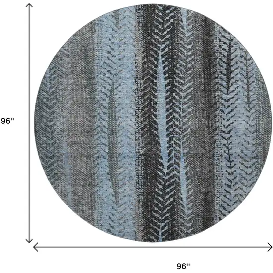 8' Blue And Gray Striped Washable Round Rug With UV Protection Photo 6