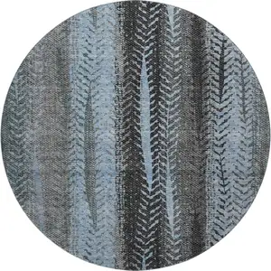 Photo of 8' Blue And Gray Striped Washable Round Rug With UV Protection