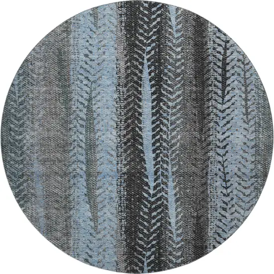 8' Blue And Gray Striped Washable Round Rug With UV Protection Photo 1