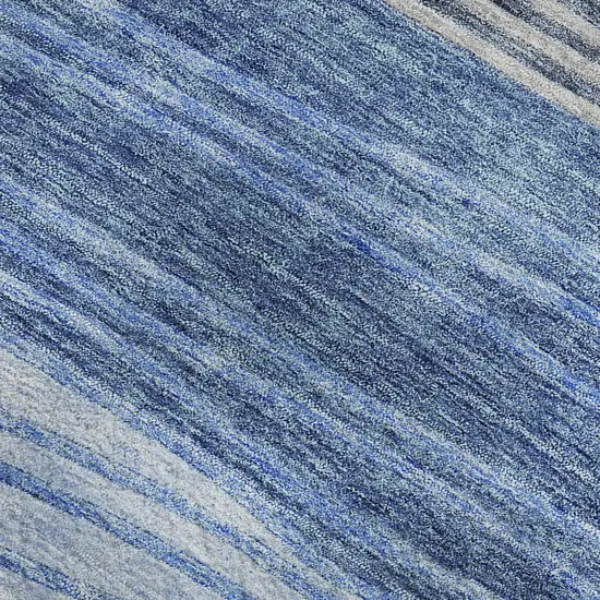 8' Blue And Gray Striped Washable Round Rug With UV Protection Photo 3