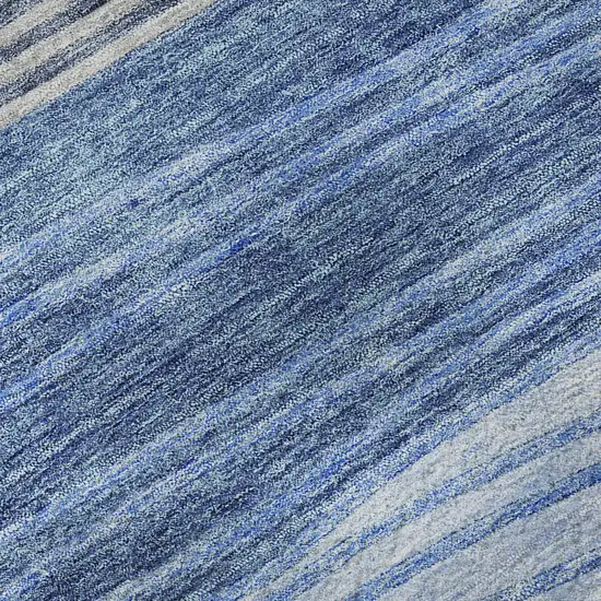 8' Blue And Gray Striped Washable Round Rug With UV Protection Photo 5