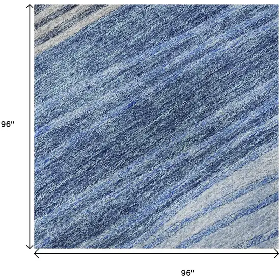 8' Blue And Gray Striped Washable Round Rug With UV Protection Photo 9