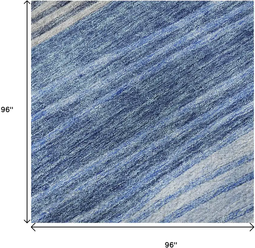 8' Blue And Gray Striped Washable Round Rug With UV Protection Photo 9