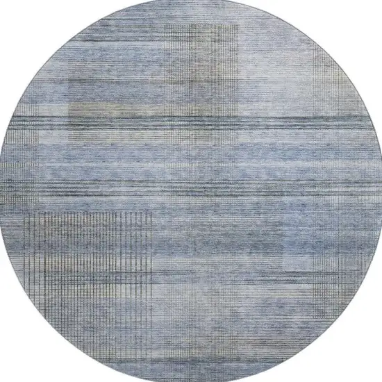 8' Blue And Gray Striped Washable Round Rug With UV Protection Photo 4