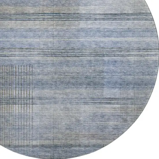 8' Blue And Gray Striped Washable Round Rug With UV Protection Photo 3