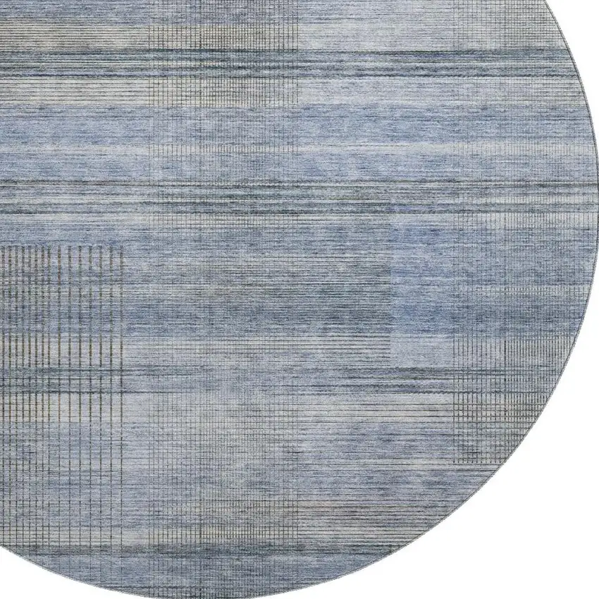 8' Blue And Gray Striped Washable Round Rug With UV Protection Photo 3