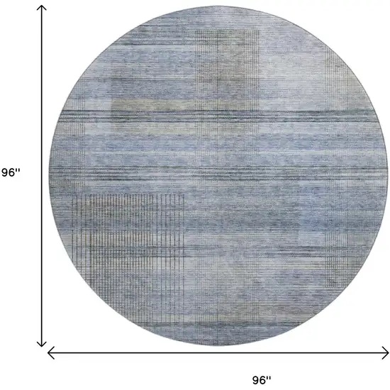 8' Blue And Gray Striped Washable Round Rug With UV Protection Photo 3