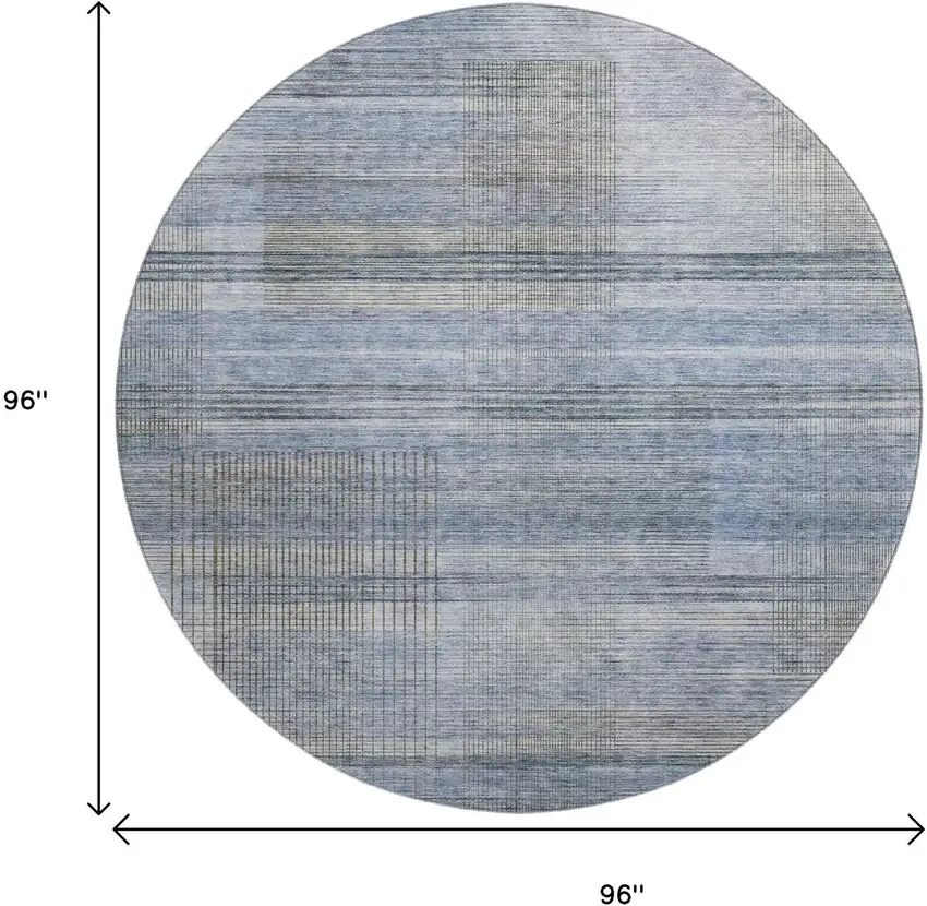 8' Blue And Gray Striped Washable Round Rug With UV Protection Photo 3