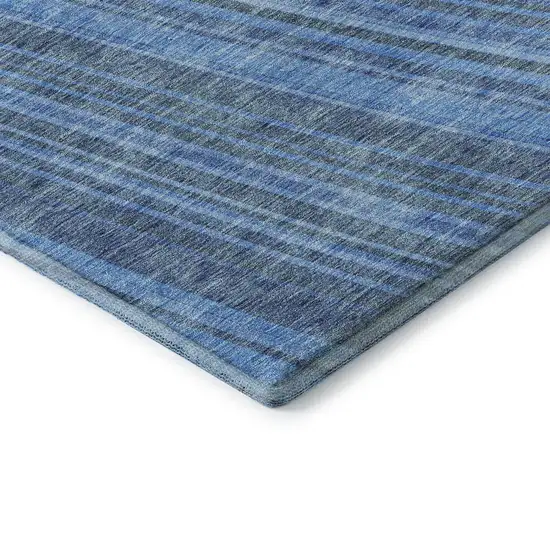 8' Blue And Gray Striped Washable Round Rug With UV Protection Photo 5