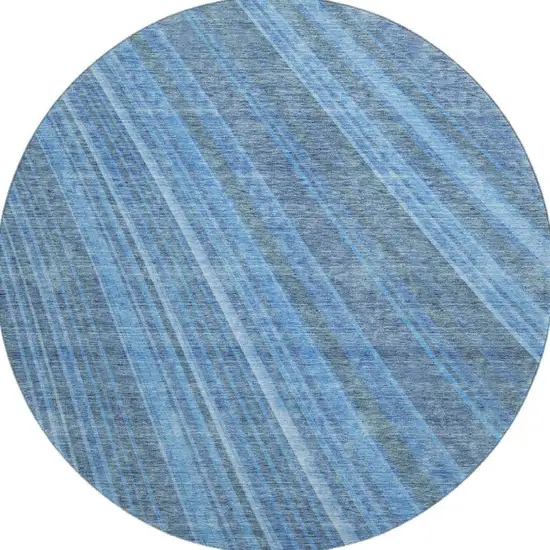 8' Blue And Gray Striped Washable Round Rug With UV Protection Photo 2