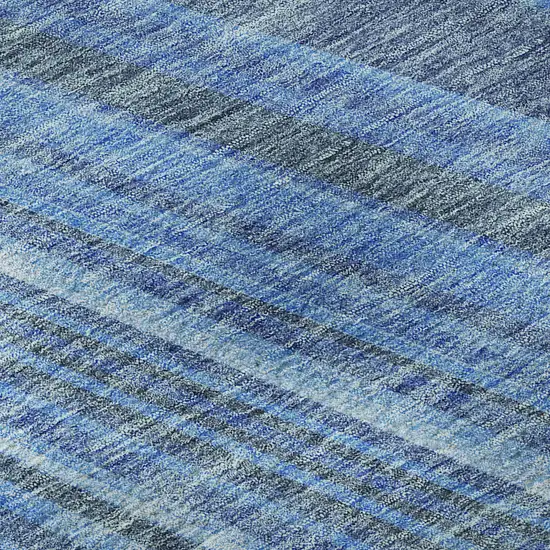 8' Blue And Gray Striped Washable Round Rug With UV Protection Photo 7