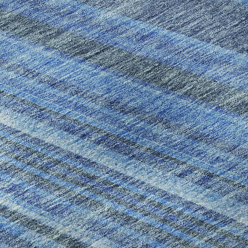 8' Blue And Gray Striped Washable Round Rug With UV Protection Photo 7