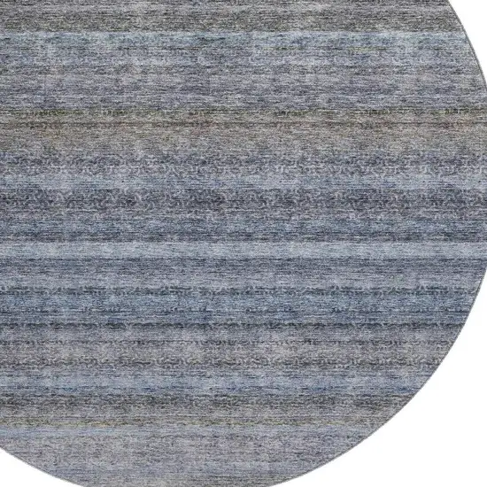 8' Blue And Gray Striped Washable Round Rug With UV Protection Photo 2