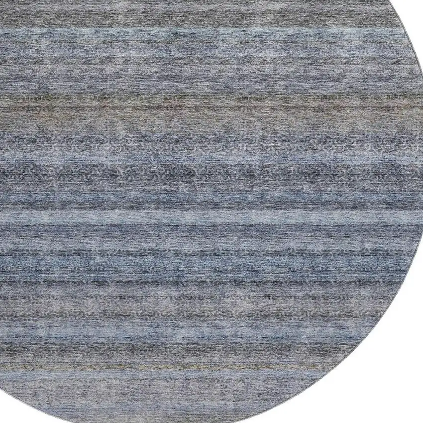 8' Blue And Gray Striped Washable Round Rug With UV Protection Photo 2
