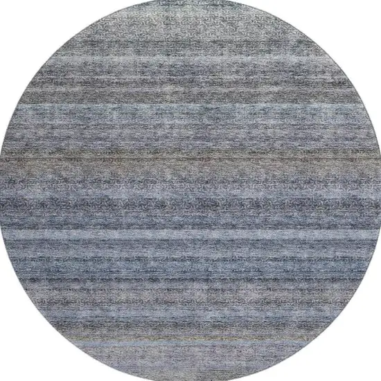 8' Blue And Gray Striped Washable Round Rug With UV Protection Photo 3